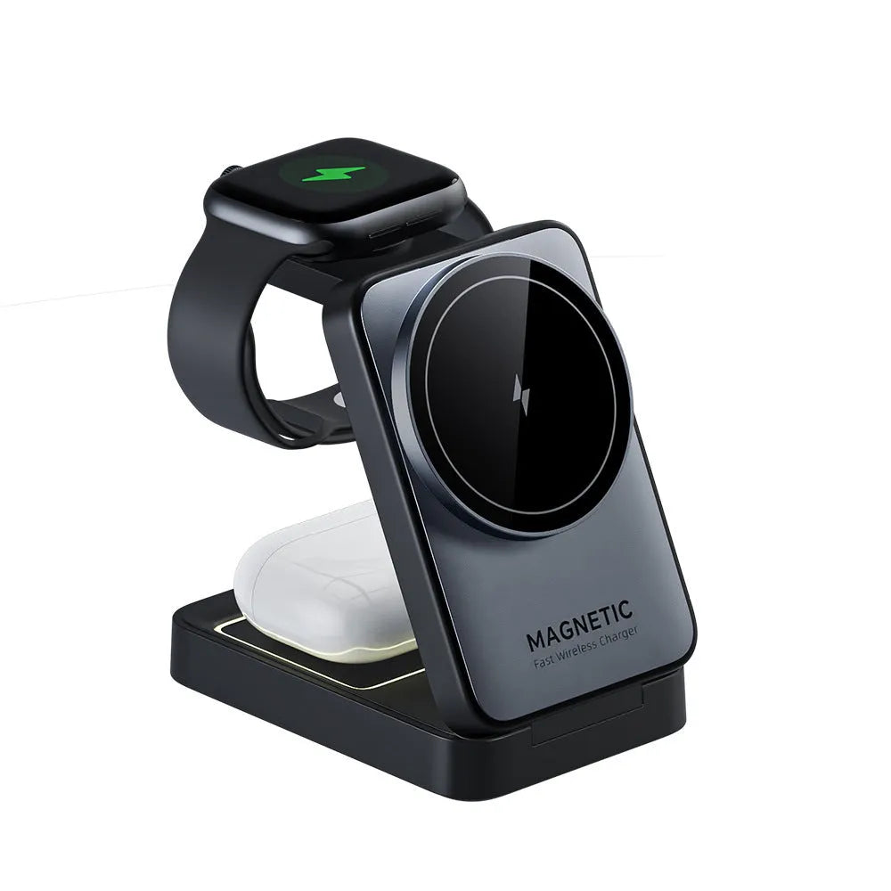 Folding Magnetic Three-in-one Wireless Charger 15W Fast Charge Multifunction Bracket - Bellarte Enchanté Folding Magnetic Three-in-one Wireless Charger 15W Fast Charge Multifunction Bracket